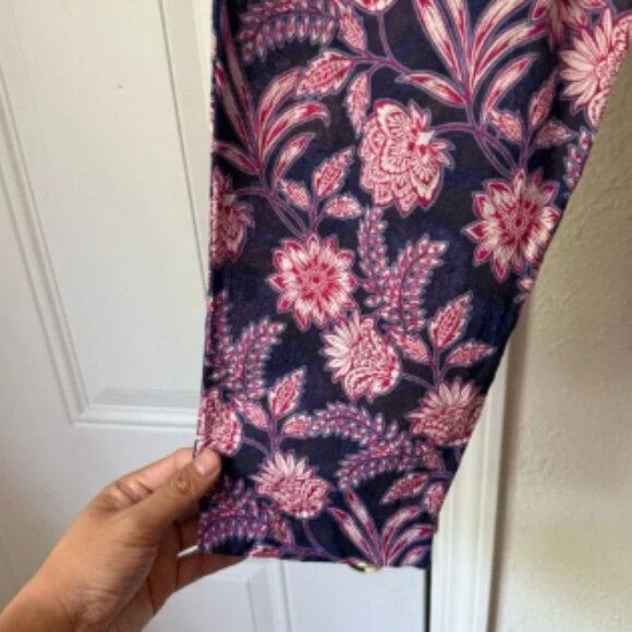 XIRENA navy purple magenta floral cotton lightweight tapered leg cropped pants - Picture 2 of 5